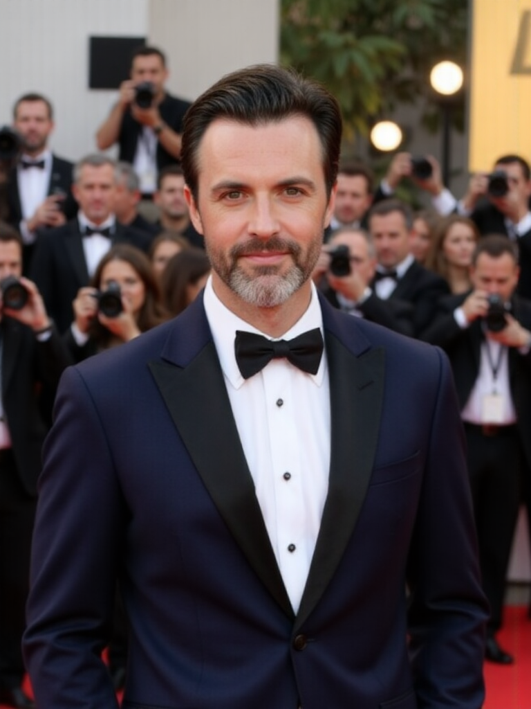 Andreas Szakacs posing at a Hollywood film premiere, representing his identity as an actor and producer.